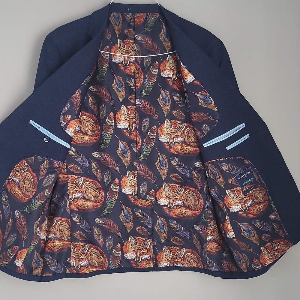 ​Harry Brown London Navy Slim Fit Blazer 46S - Fox Print Lining